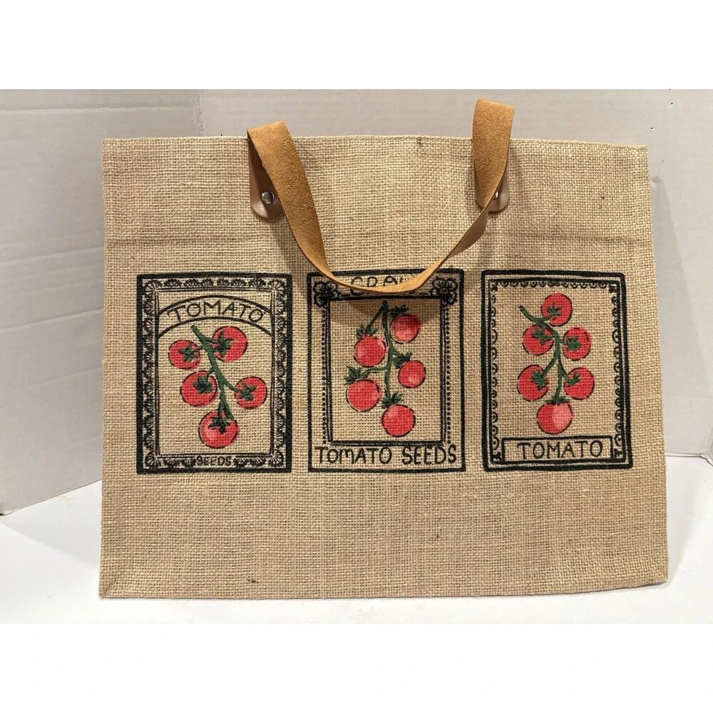 Martha Stewart Canvas Tomato Seeds Tote Bag. Styled like a rustic jute